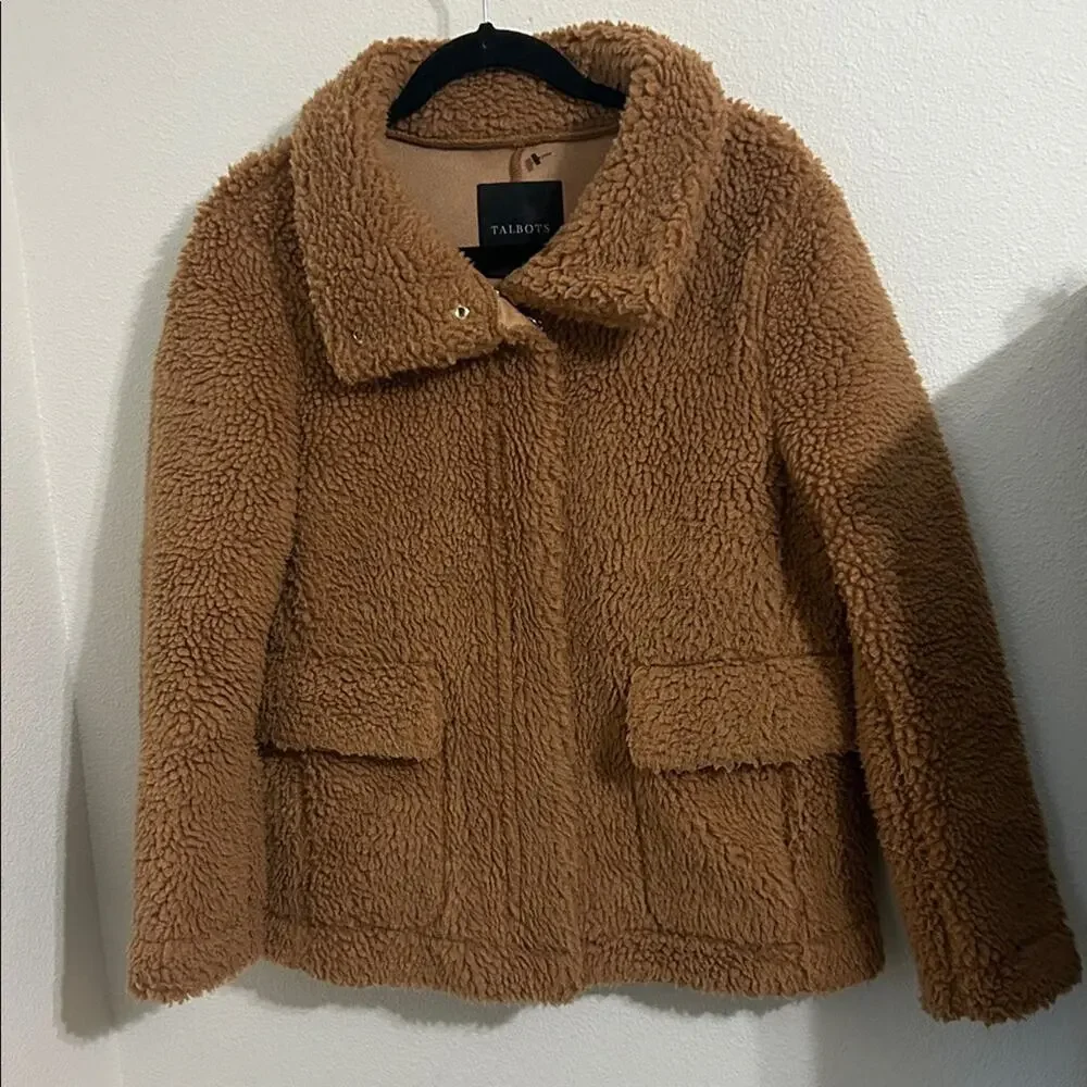 Talbots Faux Shearling Teddy Coat brown size XS - Picture 4 of 10